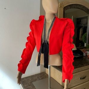 XS red cropped jacket ruffled sleeves and shoulders Made in Italy new with tags